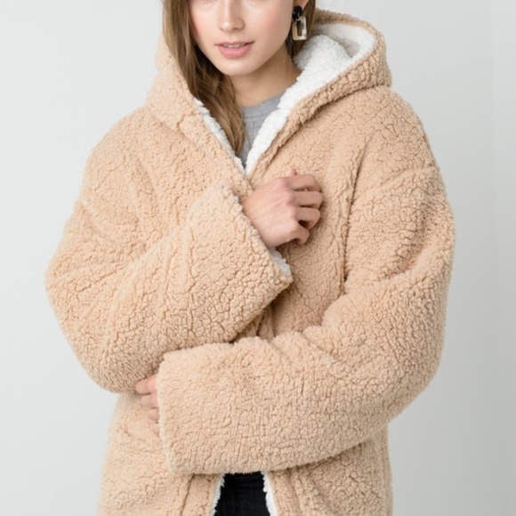 🆕 Ivory Cream Reversible Hooded Teddy Jacket - Picture 6 of 8